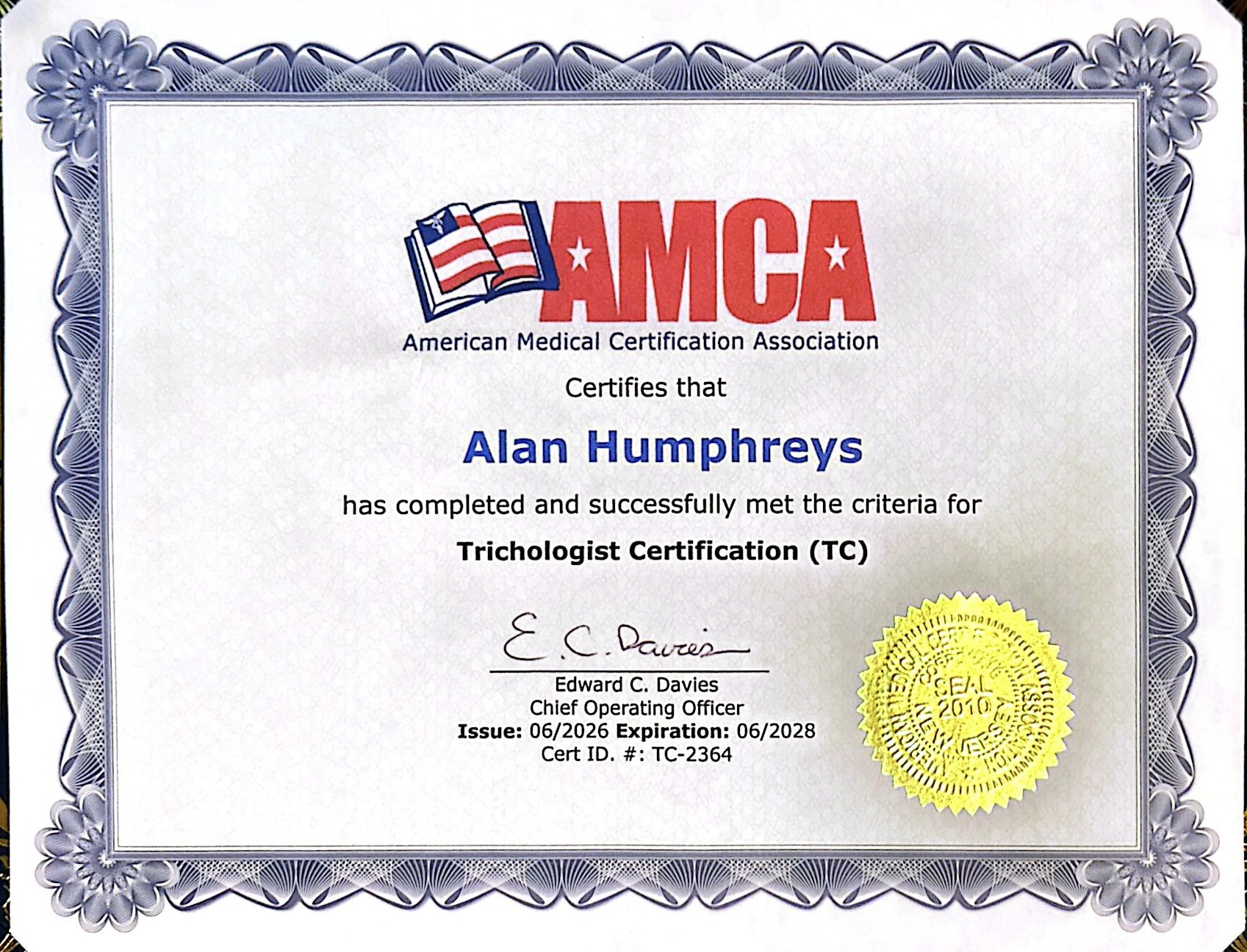 American Medical Certification Association - Certified Trichologist