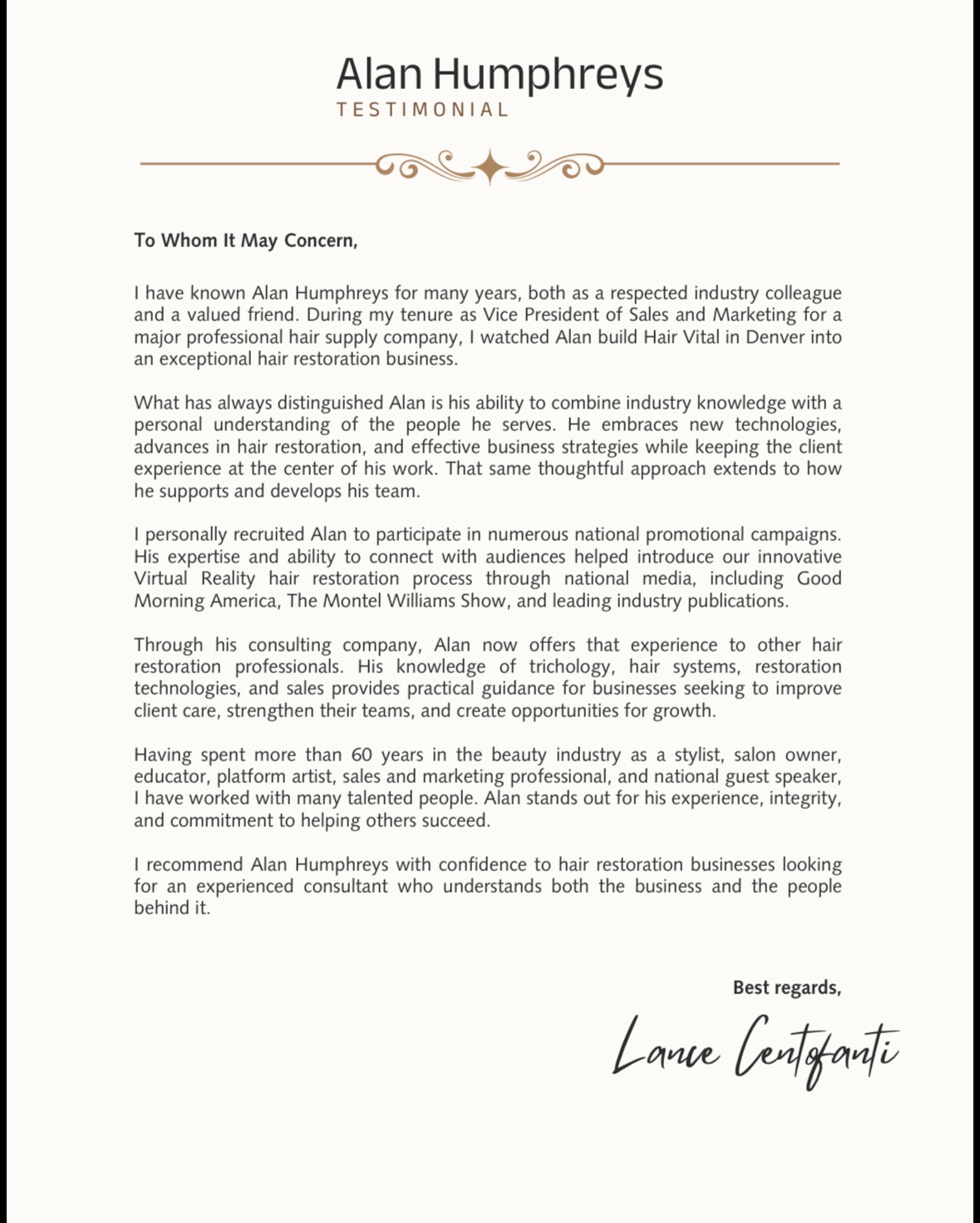Industry testimonial-Lance Centofanti 